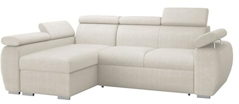 Mirjan24 Ecksofa Boston Mini, Eckcouch mit Schlaffunktion und Bettkasten, Polsterecke mit Einstellbare Kopfstützen, L-Sofa, Polstergarnitur, Wohnlandschaft (Flow 06, Seite: Links, LC+2r)