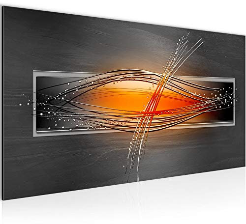 Runa Art Wandbild Abstrakt 1 Teilig 100 x 40 cm Modern Bild auf Vlies Leinwand Wohnzimmer Schlafzimmer Grau Orange Schwarz 103312a