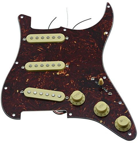 KAISH Loaded Strat SSS Schlagbrett vorverdrahtet ST Strat Pickguard mit Keramik-Tonabnehmern für Fender Vintage Tortoise mit cremefarbenen Abdeckungen und Knäufen