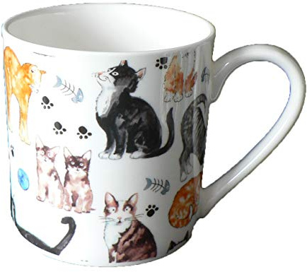 Cat Chintz Pint Mug - Bone China Mug Decorated All Round with Fun cat Chintz