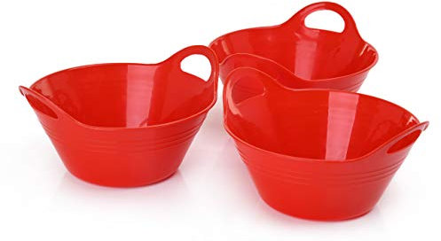Mintra Home Plastic Bowls with Handles (970ml Small 3pk, Red) - 6.75inW x 3inH - for snacks, candy, popcorn, gift basket, lightweight serving bowl for party, 3 Pack