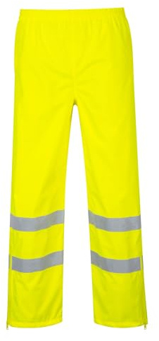 Portwest S487 Hi-Vis Breathable Rain Trousers Waterproof Double PU Coated | Yellow, X Small, EN ISO 20471 Class 1, EN 343 Class 4:3, UPF 50+, Straight Fit, 300D Oxford, Two Side Pass Through Pockets