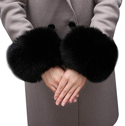 Asudaro Frauen Mädchen Herbst Winter Fell Pelz Armstulpen Stulpen Manschetten Fellstulpen Handschuhe Armband Pulswärmer Kunstfell Handschuhe Ärmel Manschette Bekleidungszubehör
