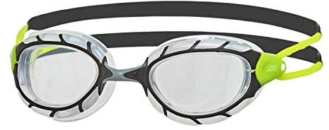 Zoggs Predator Schwimmbrille Erwachsene, Herren und Damen – UV-Schutz, Antibeschlag, Bequemer Sitz & Einfach Verstellbare Zugbänder Klare Gläser, Schwarz/Limette, Klein