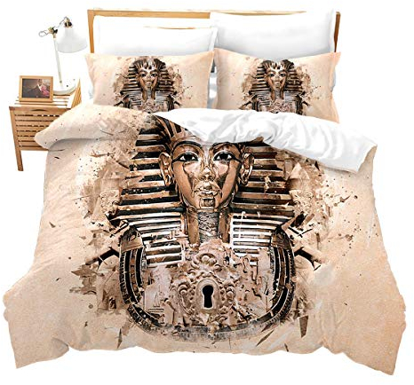 Loussiesd Ägypten Muster Bettwäsche Set für Jungen Mädchen Kinder Exotic Bettbezug Set mit Reißverschluss Mikrofaserbetten Set 1 Bettbezug 135x200 cm + Kissenbezüge 80x80 cm