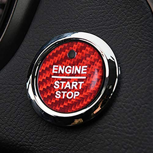 M.JVisun Kohlefaser EIN Knopf Start Taste Deckel Trimmen für Ford, Zündung Schalter Aufkleber für Ford Edge Escort Everest Explorer F-150 Focus Mondeo Taurus - Rot