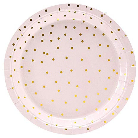 6 piatti di carta rosa chiaro con pois 18 cm