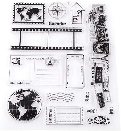 Transparent klarer Silikonstempel/Siegel, Erdkarte Reisethema Muster Gummidichtung Briefmarke für Journals Kartenherstellung Dekoration Scrapbooking Scrapping und Journale