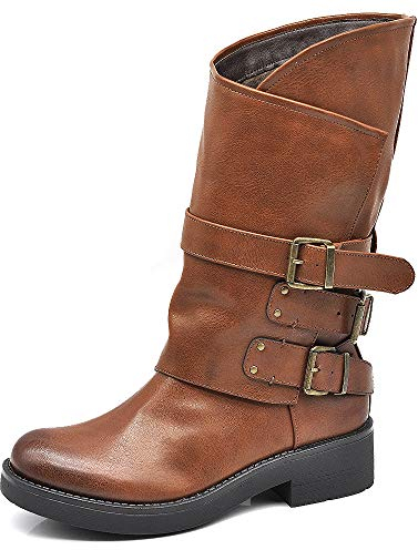 IF Fashion Scarpe da Donna Stivali Stivaletti Biker Fibbie Anfibi al Polpaccio con Fibbie 1165 Camel N.38
