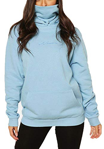 TrendiMax Damen Hoodie Kapuzenpullover Langarm Sweatshirt Winter Pullover Hochkragen Sweatjacke Kapuzen Pullis, Blau, L
