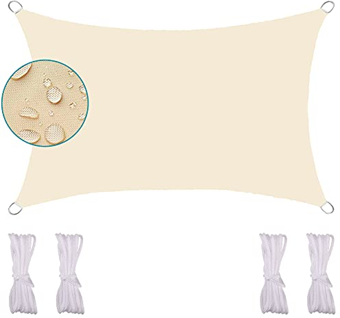 Voile d'Ombrage Rectangulaire 3X6M, Résistant la Poussière Toile d'Ombrage Imperméable Facile à Nettoyer Compris Corde de Fixation Différentes Tailles pour Rayon Beige