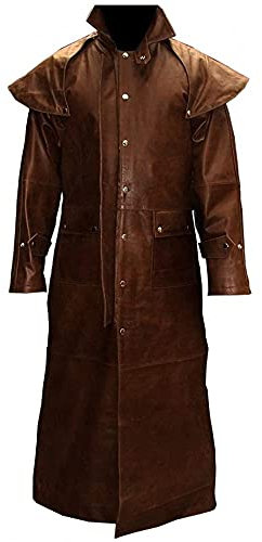UbAli Cappotto lungo da uomo in vera pelle Steampunk Trench Matrix nero e marrone cappotto spolverino equitazione caccia, Marrone, XXL