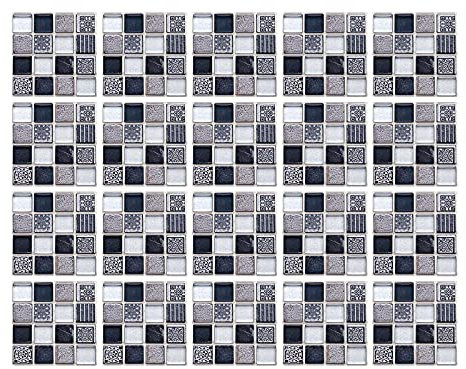 20 Stück 20 x 20cm Mosaik Fliesenaufkleber Wandfliese Aufkleber für Fliesen für Bad und Küche Deko Fliesenfolie selbstklebende Fliesenaufkleber (Graue Mischung)