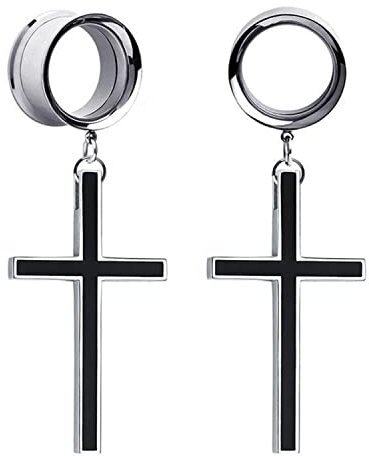 XINHE 2 STÜCKE Mode Kreuz Anhänger Messgeräte für Ohren Doppel ausgestellter Tunnel baumeln Kette Expander Bahre Ohrringe 6mm-25mm,10mm(00g)