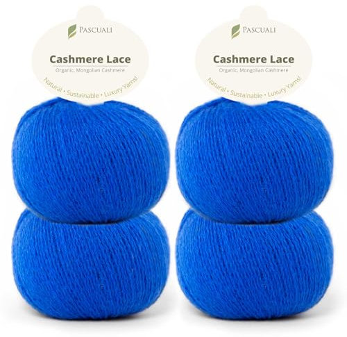 PASCUALI | Bio Cashmere Lace. Strickwolle aus 100% Kaschmirwolle Wolle zum Stricken und Häkeln, SET: 4 Knäuel - 100g - Farbe: Kobalt 36