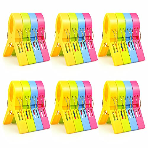 24Stück Strandtuch Clips, Große Wäscheklammern für Wäscheleine, Bunte Wäscheklammern, RutschfesteWäscheklammern Handtuchklemmen für Sonnenliegen, Poolstühle, Kleidung (12 x 7,3 x 8,5cm)
