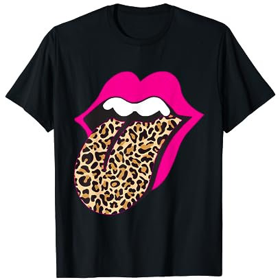 Leopard und Hot Pink Lip & Zunge T-Shirt