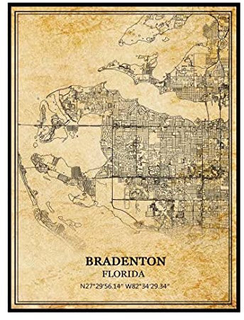 Bradenton Florida Vereinigte Staaten Wandkunst, Vintage-Druck, Poster, Leinwand, Karte, Kunstwerk, Reise, Souvenir, Geschenk, Heimdekoration, ungerahmt 9x11 inches
