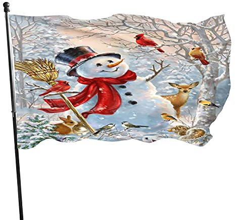 Winter Birds Snowman Christmas Snow Flag, 3x5 FT/90X150 cm Polyester-Banner mit Ösen, Gartenhof-Hausflaggen für Innen- und Außendekoration