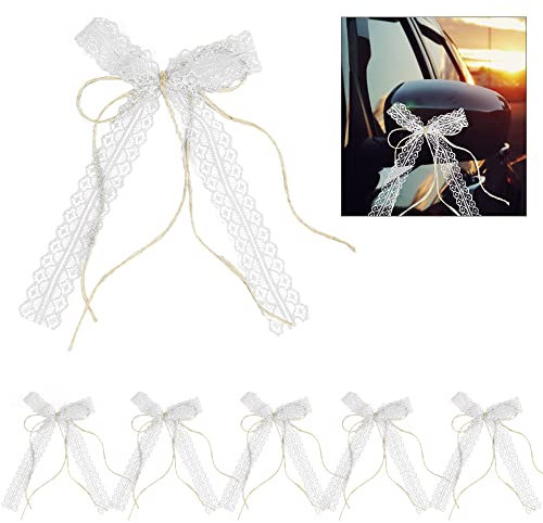 GIRAFEDA 30 Pezzi Fiocchi per Albero di Natale 25cm Fiocchi Auto Matrimonio con Bianco Decorazioni Auto Matrimonio in Pizzo e Spago per Bouquet Sposa, Confezioni Regalo, Feste