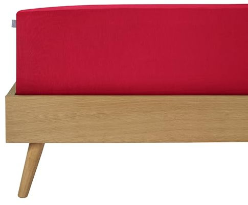 Schiesser Jersey Elasthan Spannbettlaken Elli | 97% Baumwolle aus nachhaltiger Produktion | für Matratzen 140x200cm bis 160x220cm | Matratzenhöhe bis 30cm | Rot