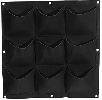 sourcing map Vertical Hanging Grow Bag with 9 Pockets, Wall Mounted Felt Fabric Flowerpot Bag Plant Container for Garden Home Decoration, Black