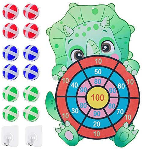 Dinosaurier Spielzeug für Kinder, 75cm Klett Dartscheibe mit 12 Bällen Kinder Brettspiele Dart Wurfspiel Drinnen und Draußen Spiele Party Geschenke für Kinder Junge Mädchen ab 3-12 Jahre