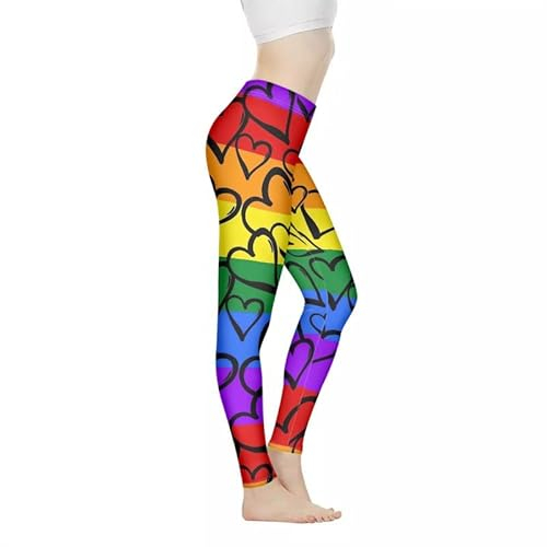 Jndtueit Damen Activewear Leggings Nahtlose Hohe Taille Workout Yoga Hose XS-3XL, Lgbt Love Heart, L