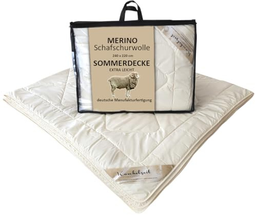 Meivita Merino Schafschurwolle Sommerdecke EXTRA LEICHT in 240x220 cm im Wärmebereich 1 Made in Germany