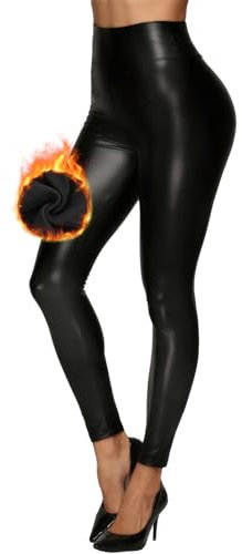 Lishang Damen Kunstleder Leggings High Waist Lederhose Lederoptik Hose Strumpfhosen Sport Gym Thermoleggins für Winter