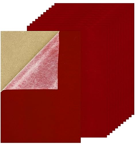 Lusofie 12 Blatt Stoff Selbstklebend Filzbögen Samtstoff Filz Selbstklebend für Heimdekoration Schmuckschatulle und Schubladenauskleidung Kunsthandwerk Selbstklebender Stoff (Rot)