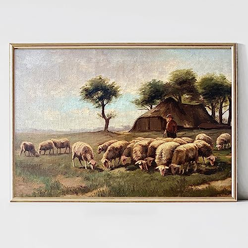 Bauernhof-Landschaft Leinwand Wandkunst Vintage Gemälde Bauernhof Tiere Bilder Vintage Landschaft Drucke Abstrakter Baum Leinwand Bauernhaus Schaf Bilder Vintage Bauernhaus Poster Natürliches