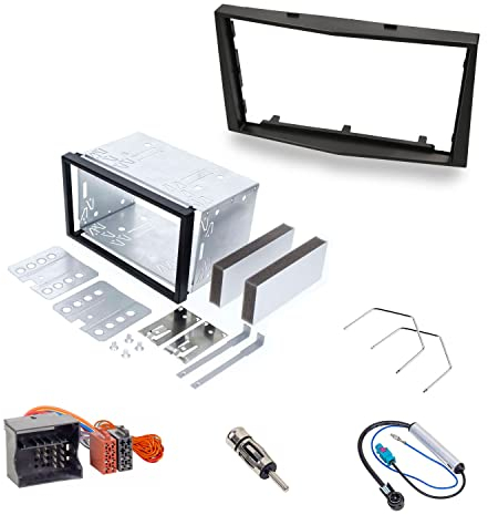 Audioproject A453 - Autoradio Radioblende Set Doppel DIN kompatibel mit OPEL Corsa D Astra H Zafira B Tigra Antara Vivaro 2-DIN Metall Einbauschacht Radioadapter Antennenadapter Piano Schwarz