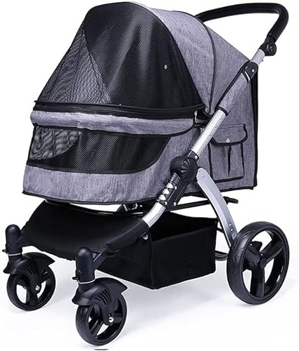 Hundewagen für große Hunde, Hundebuggy, Haustierausrüstung, Reisebuggy, Katzenbuggy, Kinderwagen für zwei Katzen, atmungsaktives Oxford-Tuch, Kinderwagen, Aluminiumlegierung, Belastung 30 kg