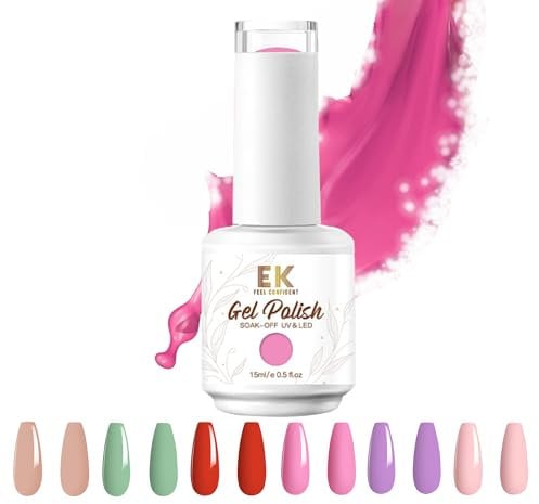 EK Nail Gel Polish 15ml [Soft to touch) UV/LED Soak-Off Nail Art Manicure Pedicure for Professional, Salon & Home Use - Long Lasting & Easy to Apply (Pink)