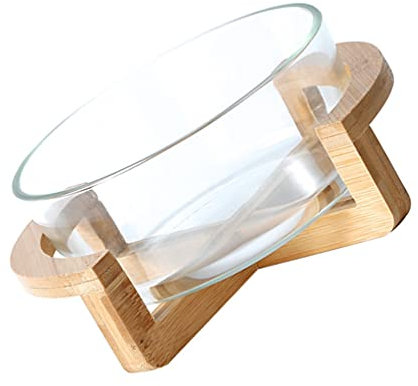 DIXII Saladier en verre avec support en bois - Bols à céréales - 1500 ml - Assiette de service - Passe au micro-ondes - Pour apéritif, salade, bonbons