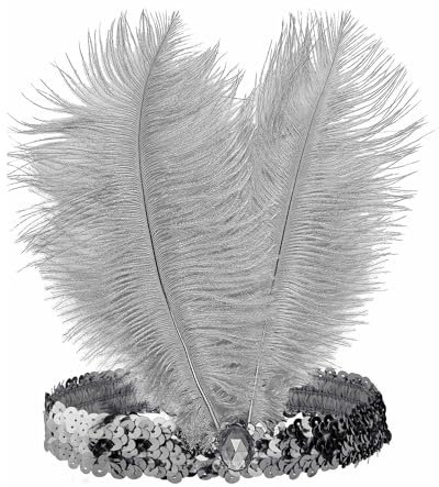 Das Kostümland 20er Jahre Charleston Pailletten Stirnband mit Federn | Farbwahl Zubehör (Silber)