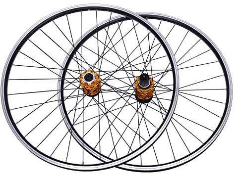 Mountainbike Laufradsatz 27.5 Zoll, Vorder und Hinterrad Set, Doppelte Sechs Loch Scheibe MTB-Laufradsatz Schnellspanner Aluminiumlegierung Felge 7-12s Kassetten für Mountainbike (Gold Nabe)