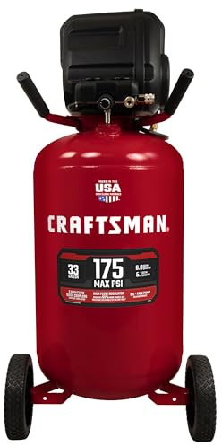 CRAFTSMAN 33 Gallon Air Compressor, 175 Max PSI, Portable Air Compressor, Vertical Air Compressor for Heavy-Duty Use, Ideal for Home Garage and Workshop, Efficient and Reliable Performance