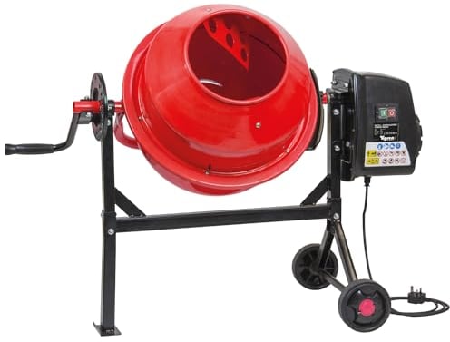 TIGREN 220w Electric Cement Mixer Capacity, Portable Heavy Duty and Easy Load with Stand and Tilt Drum, Concrete Mixer Mortar Concrete Mixing Machine with Wheels (63 Litre)