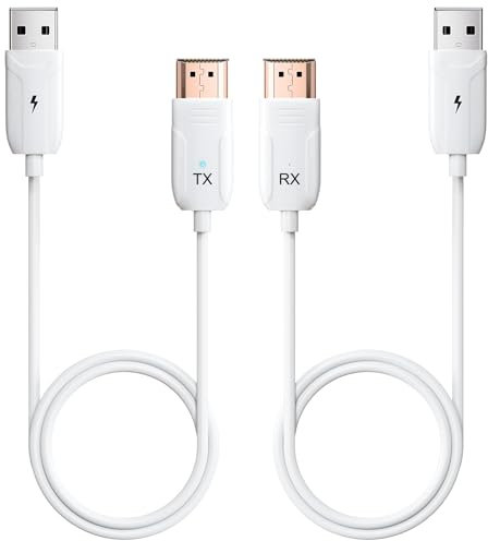 HDMI Wireless, Trasmettitore HDMI Wireless con Trasmettitore e Ricevitore, HD 1080P Extender HDMI Wireless per Streaming Audio Video Laptop/PC/Fotocamera su HDTV/Proiettore/Monitor/Dongle (Bianco)