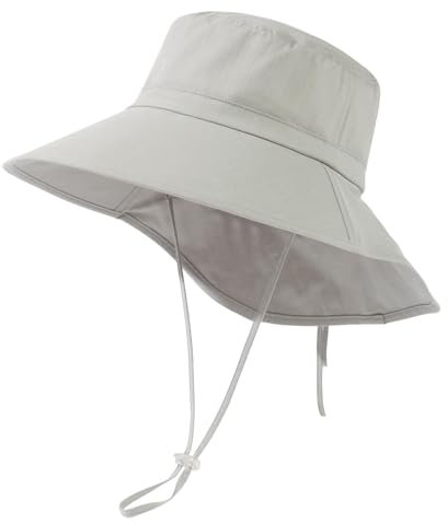 TOP-EX XL/XXL Damen Sonnenhut Baumwolle UPF 50+ Sonnenschutz Sommerhut mit Nackenschutz für Damen Breite Krempe Outdoor Gartenhut Faltbar Grau Groß