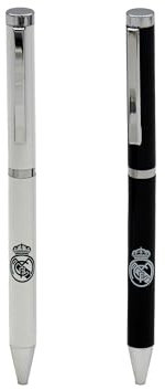 CyP Brands- Real Madrid, Set con Dos Bolígrafos, Estuche, Escritura, Caja Regalo, Color Blanco, Producto Oficial