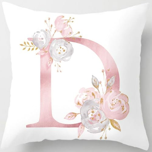 Tillskuch Federa decorativa quadrata per cuscino con lettera dell'alfabeto, decorazione per la casa, per soggiorno, divano, camera da letto, con cerniera invisibile, 45 x 45 cm (rosa D)