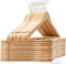 edihome, Perchas Madera, Pack de 20, Acabado Liso y Barnizado, para Organizar Ropa, Gancho Giratorio 360, Ranuras para Hombros, de Madera Maciza (Natural, 20 Unidades)