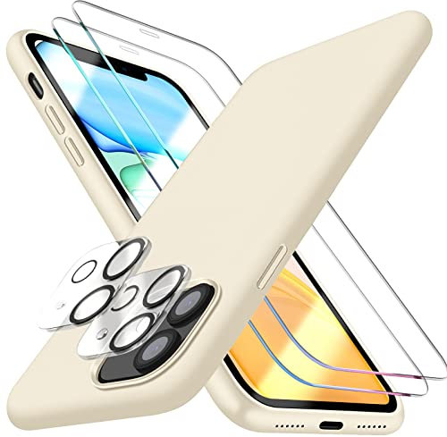Dssairo [5 in 1 für iPhone 11 Hülle, mit 2 Displayschutzfolien + 2 Stück Kameraobjektivschutz, Flüssigsilikon, schlanke, stoßfeste Schutzhülle [Mikrofaserfutter](Stein)