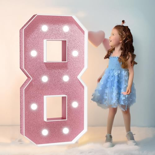 BiiKoon Festzelt-Zahlen 0-9 Und Buchstabe AZ Geburtstagsdekorationen Große 2,3 Fuß Hohe Leuchtende Buchstaben for Hochzeitsfeier-Dekor Großes Mosaik Aus Pappe(Color:Numeric 8)