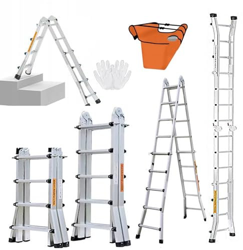 Hooha Leiter Treppenleiter Vertikale Leiter, Beidseitige Leiter, Aluminium Teleskopfaltleiter, Mit Einer Tragfähigkeit Von 150KG (145cm×50cm)
