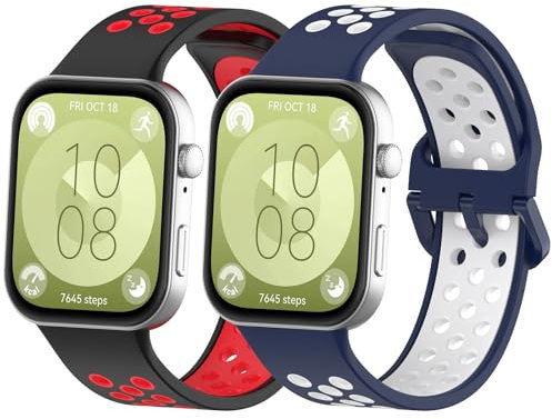 MIJOBS 2 Correa Compatible con Huawei Watch Fit 3 Reloj Inteligente Correa de Silicona Deportiva Diseño de dos Colores Agujeros Transpirables Correas de Silicona se Adapta a Huawei Watch Fit3