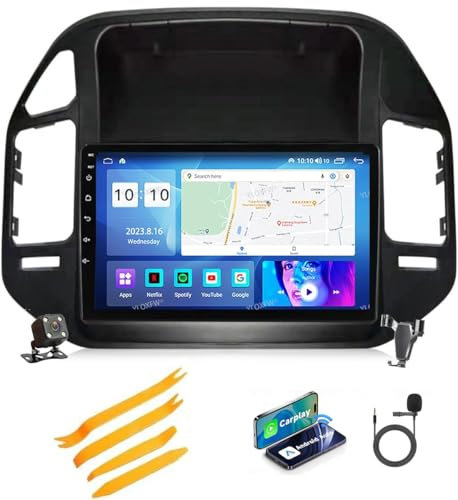 Autoradio 2 Din Android 12 Radio con 4G 5G WiFi DSP SWC Carplay per Mitsubishi Pajero V73 V60 2004-2011 Navigazione satellitare GPS 9'' Lettore video multimediale MP5 Ricevitore FM BT,Nero,M100S